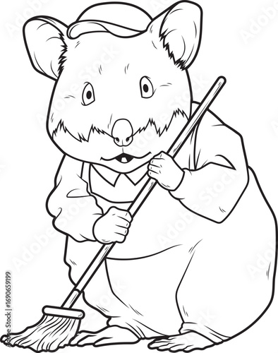 Hamster Cleaning staff Mop Animal Vector Graphic ArtIllustration