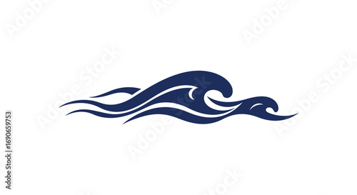 a stylized wave design in deep blue color