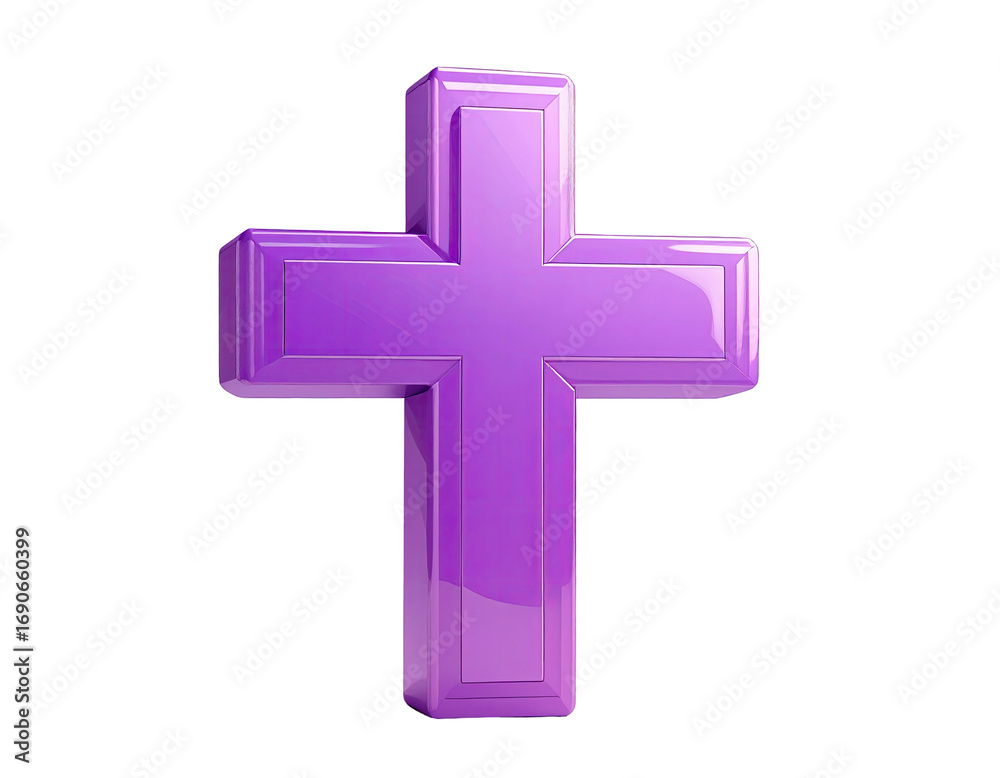 Obraz premium 3D rendered, vibrant purple cross with beveled edges