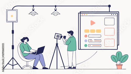 Video Production Team Studio Setup Content Creation Filmmaking Illustration.