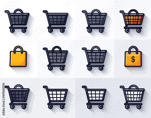 Collection of Shopping Carts and Bags for E-commerce and Retail.