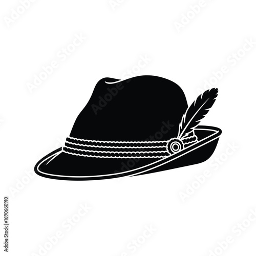 Traditional bavarian hat silhouette feather emblem alpine style headwear authentic german folklore accessory vector