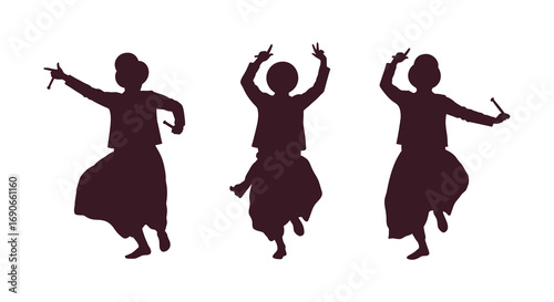 three silhouettes of dancers performing expressive movements