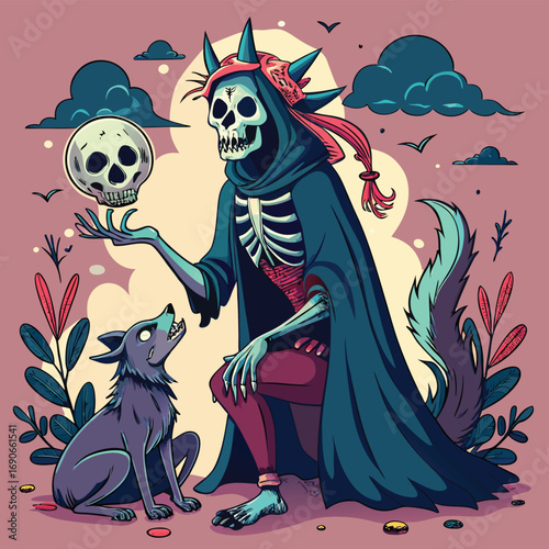 Dia de muertos celebration illustration with traditional elements