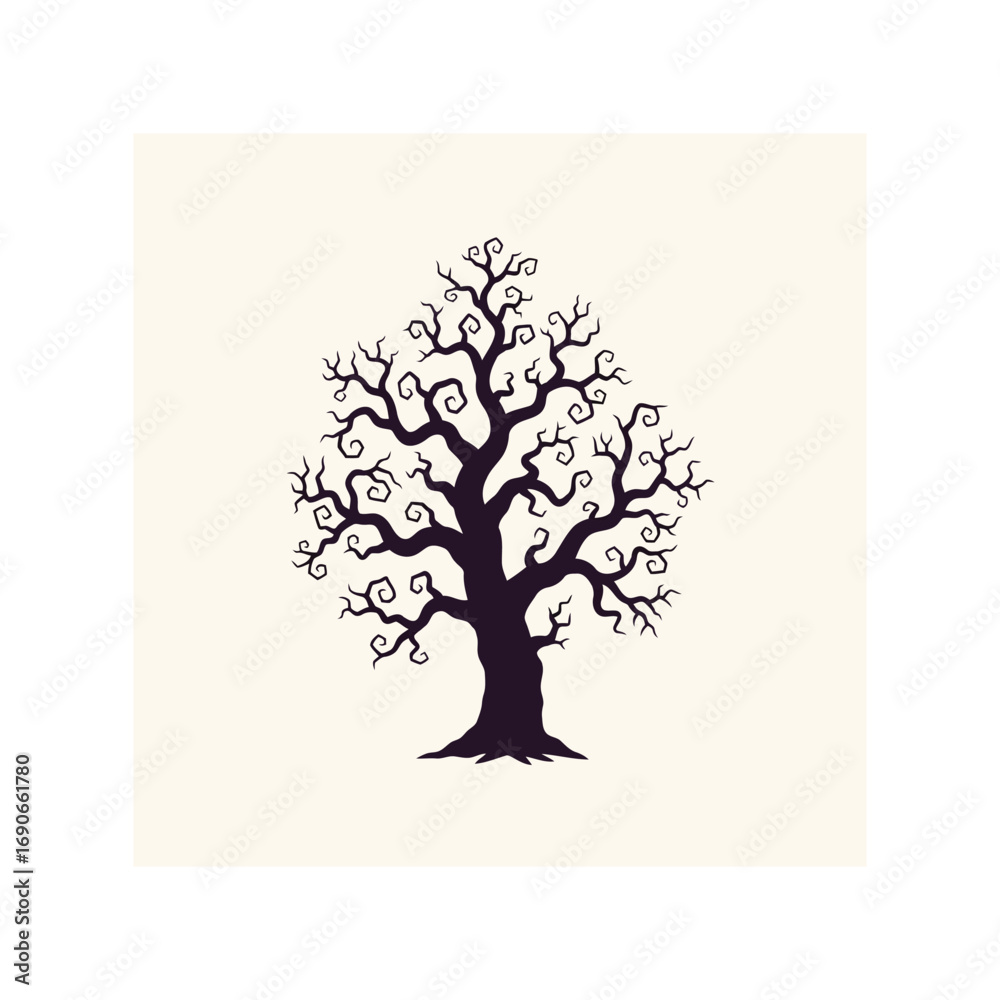 Obraz premium Gnarled bare tree silhouette spooky autumn winter woodland nature design vector