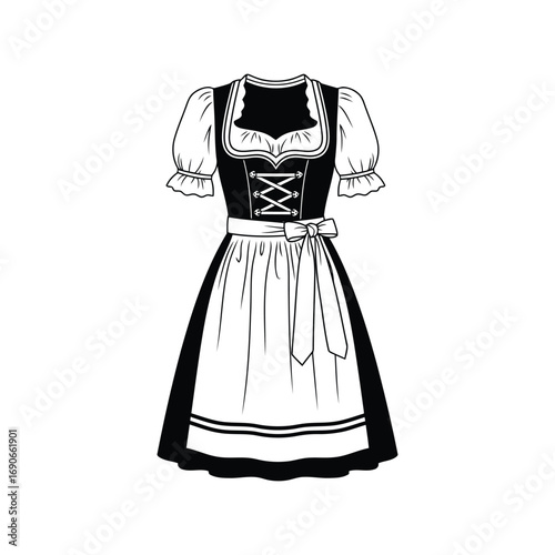 Traditional bavarian dirndl dress sketch oktoberfest festive costume hand drawn illustration vector
