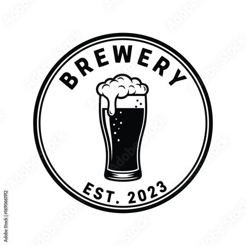 Retro circular brewery logo with beer glass emblem est 2023 craft beer emblem vector
