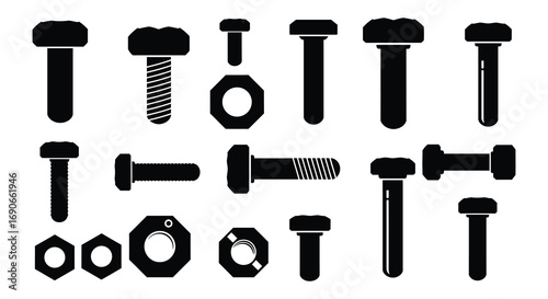 various screws bolts and nuts arranged neatly in rows