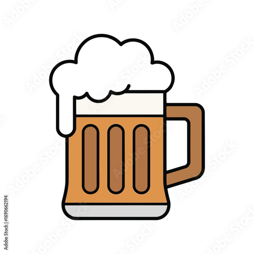 Refreshing beer mug with frothy foam top beverage drink icon vector art vector