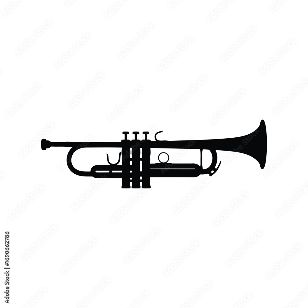 Naklejka premium Classic trumpet silhouette symbol musical instrument brass jazz orchestra performance vector