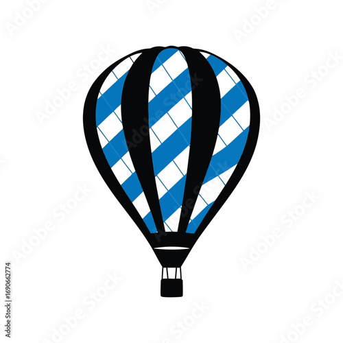 Abstract blue gingham pattern hot air balloon isolated graphic design element vector