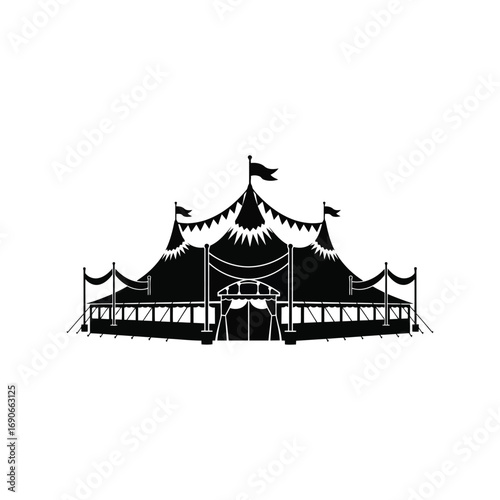 Vintage silhouette circus tent flags bunting festive outdoor entertainment event big top structure vector