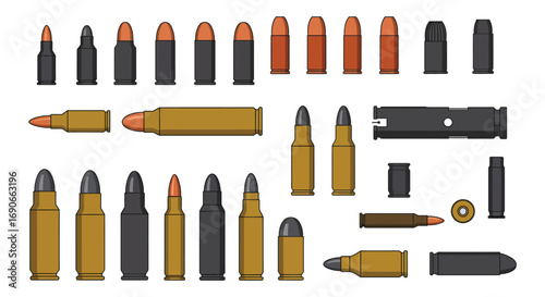 a variety of bullets and ammunition displayed neatly