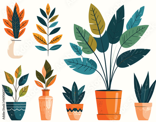 Collection of various potted plants and individual leaves.
