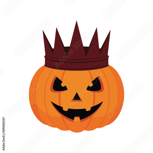 Scary jackolantern king halloween pumpkin with spiky crown illustration isolated vector