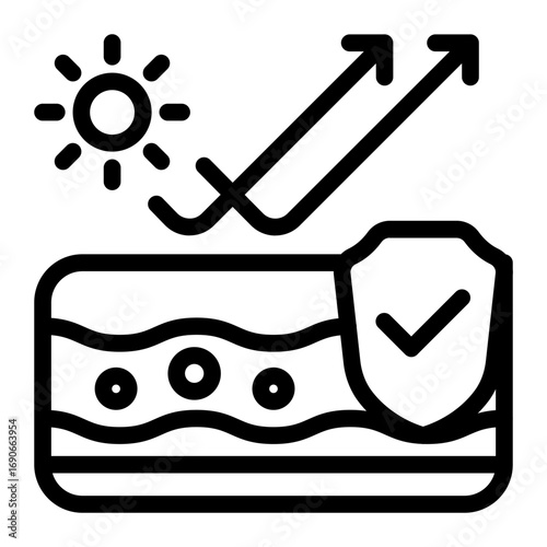 This Sun protection icon is suitable for use in Skincare, Dermatology, and related fields.