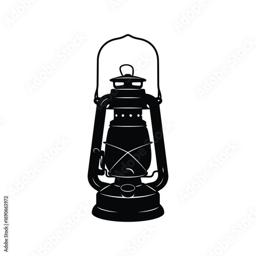 Vintage kerosene lantern silhouette symbol retro oil lamp isolated graphic design vector