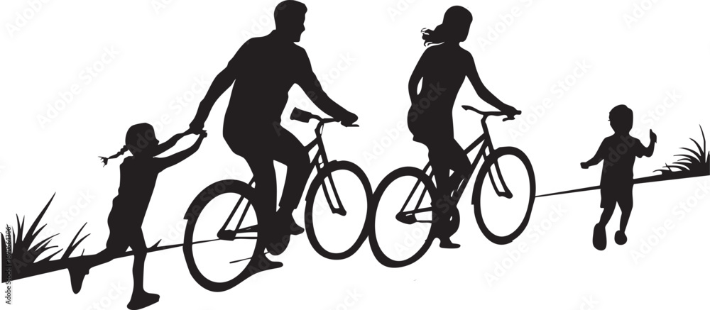 Obraz premium Family Cycling Together Silhouette Illustration