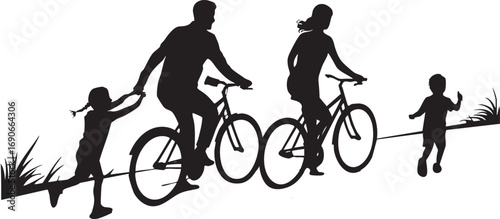 Silhouetted of a man and his family 