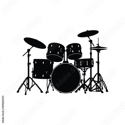 Modern drum kit silhouette professional music instrument icon performance stage sound vector