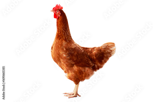 Chicken, Full body of orange and brown chicken hen standing isolated transparent background, Laying hens farmers concept. PNG File