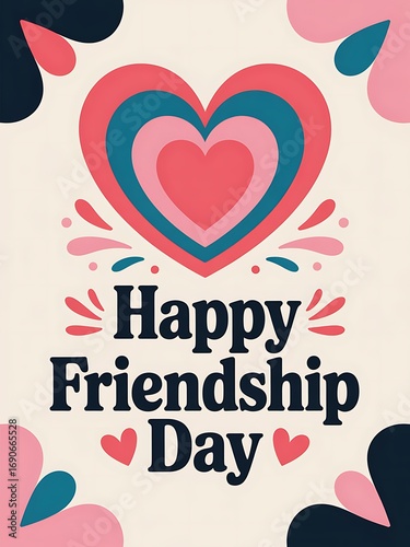 Happy friendship day greeting with colorful heart and floral accents