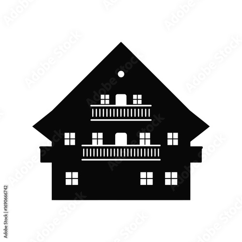 Chalet silhouette exterior facade traditional alpine house architecture simple icon vector