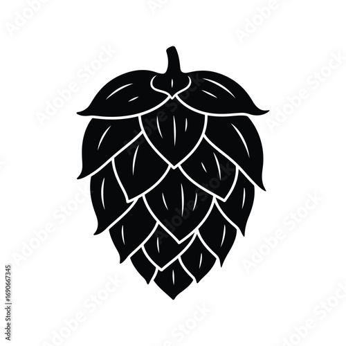Hand drawn silhouette of hops cone for craft beer brewing and herbal ingredient design vector