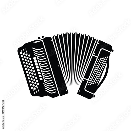 Black silhouette of an accordion musical instrument for classic folk and traditional music vector