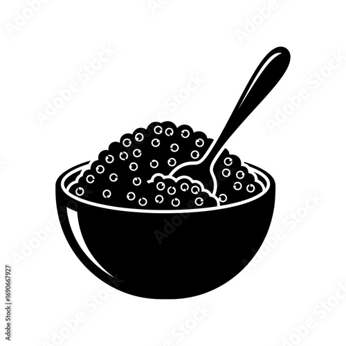 Black silhouette of a bowl of caviar with a spoon