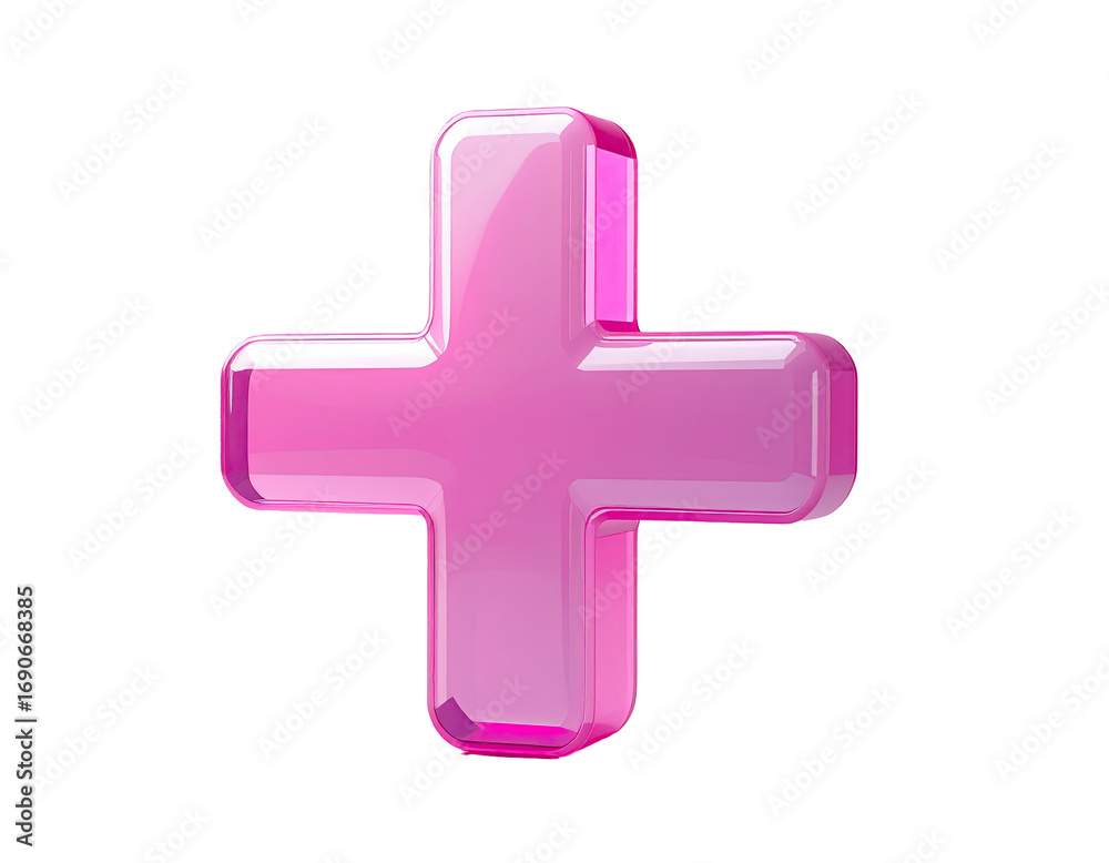 Obraz premium 3D rendered pink plus sign, glossy, outlined