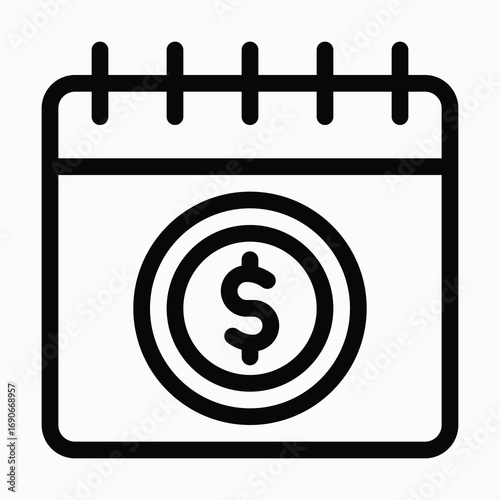 Dollar Sign Calendar Icon. Payday Calendar Vector Icon, Lineal Vector Icon.
