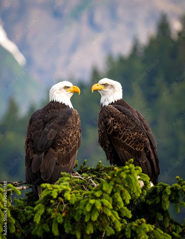 Obraz premium Two Bald Eagles on a branch