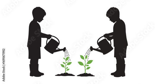 children watering plants together promoting growth and sustainability