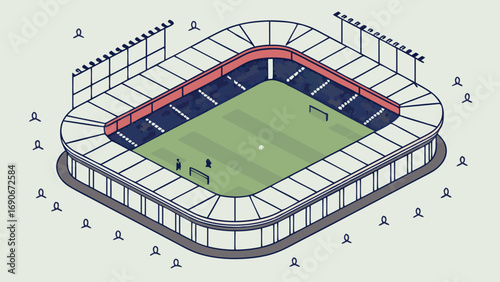 Isometric Illustration of a Sports Stadium Soccer Field Game Competition Arena Venue Graphic Design Illustration.