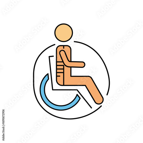 Illustrative icon representing a person in a wheelchair demonstrating accessibility and mobility assistance solutions