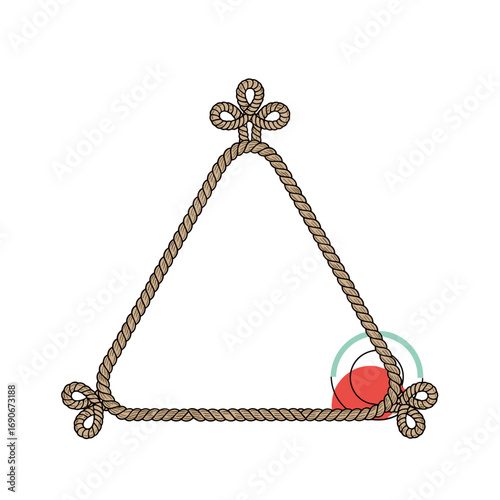 Decorative triangular rope frame with intricate knots and a small red object embellishment