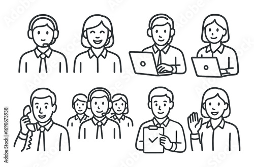 Cartoon office workers: diverse team with technology and communication tools