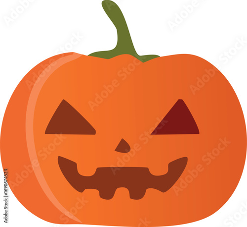 Cartoon illustration of a Jack-o'-lantern with a carved face, featuring triangular eyes, a small nose, and a wide, toothy grin.