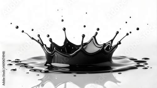 Minimalist Black Ink Splash Background with Fine Droplets on Clean White Surface