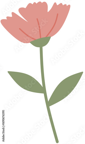 Pink carnation flower icon in flat vector style. Great for greeting cards, floral decoration, botanical pattern, and nature illustration.