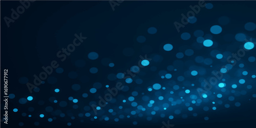 Dark blue abstract background with shiny light bokeh and bright glitter sparks