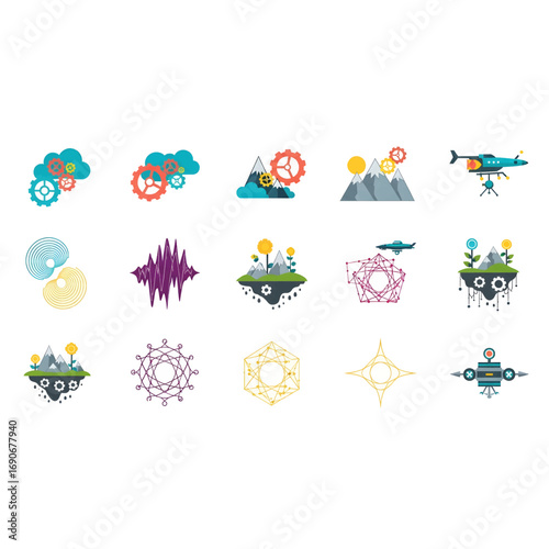 Futuristic eco-friendly cityscapes abstract digital art concepts featuring floating islands and sustainable technology elements for modern design