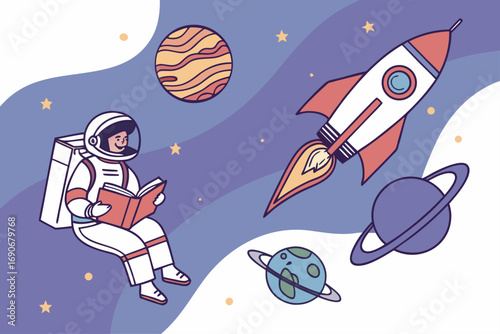 cartoon rocket in space