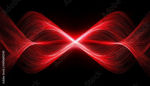 abstract red waveforms with symmetrical light effect on black background