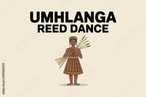 Umhlanga Reed Dance Eswatini Cultural Festival Illustration with Traditional Attire