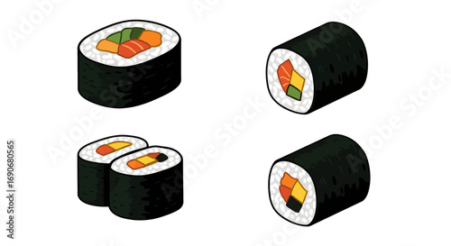 Four Different Types of Sushi Rolls.