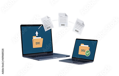 Efficient digital file transfer between modern laptops, showcasing seamless document exchange and secure data sharing processes online