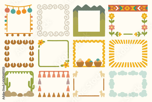 Llama Alpaca Andes Decorative Frames Peru South America Folk Art Design
