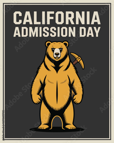 California Admission Day Bear Illustration Poster